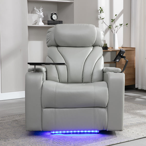 English Elm Power Motion Recliner Electric with USB Charging, Hidden Arm Storage, Cup Holder & Bluetooth Speaker LIGHT GREY N719S000800E