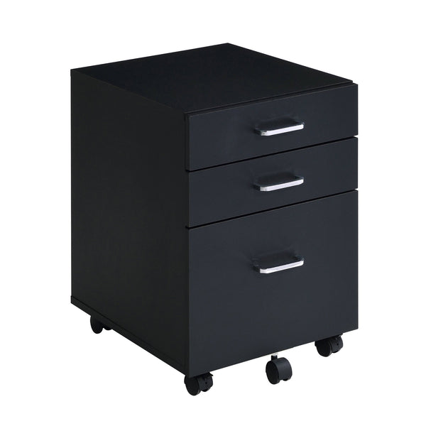English Elm Black Black and Chrome 3-Drawer Rectangular File Cabinet with Casters, Modern Office Storage Solution B062P184517