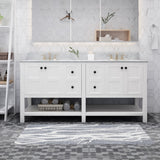 Christopher Knight Home® 73'' Bathroom Vanity With Marble Top & Double Ceramic Sinks, 4 Doors, 4 Drawers, Open Shelf, White