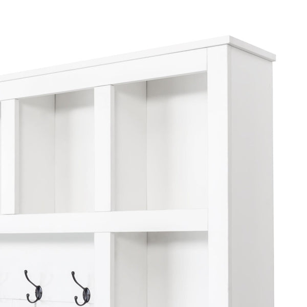 English Elm On-Trend Farmhouse Wooden Hall Tree With 6 Hooks, 4-In-1 Storage Bench & Adjustable Shelves, White N721S000044K-GIGA
