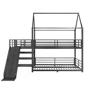 English Elm Twin House Bunk Bed with Slide Storage Stairs and Safety Rails for Kids Rooms W1580S00649