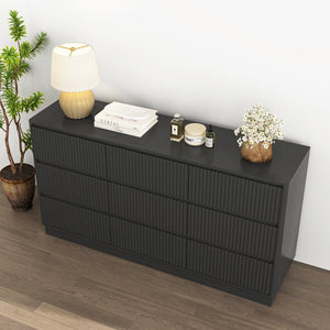English Elm 9 Drawer Mid Century Wood Dresser Low Profile Matte Finish Bedroom Storage Cabinet Black W409S00011