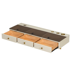 English Elm GO 47" Floating Shelf with Drawer — Sleek Wall-Mounted Vanity Table Desk, MDF+Iron+Glass, 100LB Capacity N704P328589K