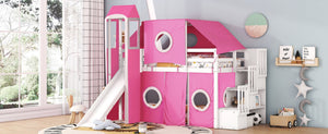 English Elm Twin Castle Loft Bed with Play Tower Pinewood Frame for Kids Bedroom Storybook LT000568AAH-1