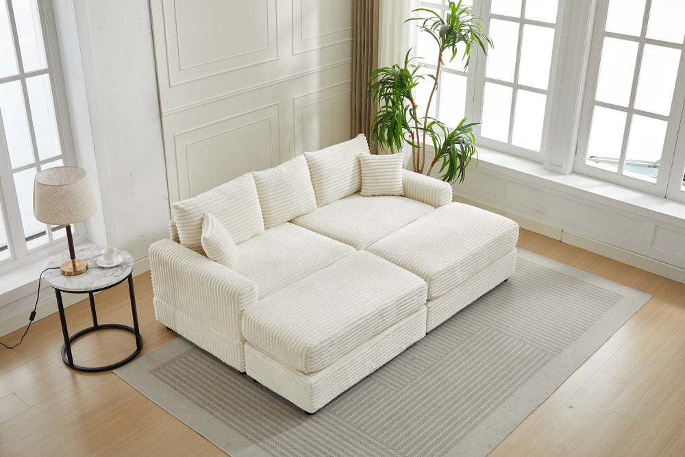 English Elm Modern Sectional Couch - Cozy 2-Piece Corduroy Slipcovers With Throw Pillows For Stylish Living Spaces W2915S00030