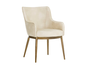 Sunpan Franklin Dining Armchair - Elegant Barrel Back Design with Antique Brass Frame for Modern Spaces Bravo Cream