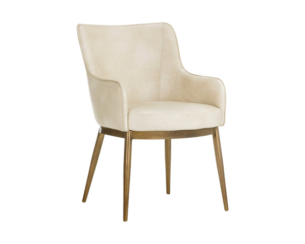 Sunpan Franklin Dining Armchair - Elegant Barrel Back Design with Antique Brass Frame for Modern Spaces Bravo Cream