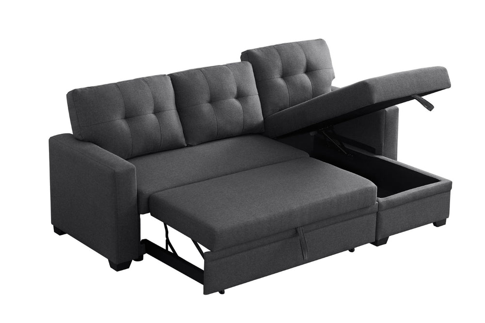 English Elm Convertible Upholstered Sectional Sofa with Pull-out Chaise Sleeper and Storage Dark Gray B2730S00007