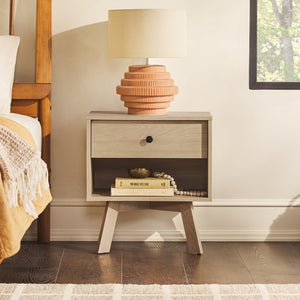 English Elm Walker Edison - Mid-Century minimalist 1-drawer nightstand with open cubby, warp-resistant MDF, sleek metal glides and hardware ideal for bedrooms Light Brown 23.25 L x 14.75 W x 6.68 H B185P168890