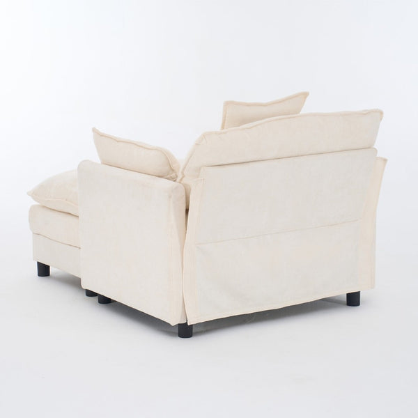 English Elm 39.4" Chenille Club Chair with Ottoman Solid Wood Frame for Living Room or Bedroom Beige W3244P392643