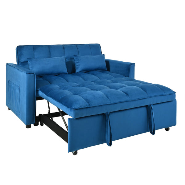 English Elm Convertible Sofa Bed with Sturdy Legs & Smooth Wheels, 3-in-1 Reclining Pull-Out Sleeper for Home Comfort Blue W2941P243744