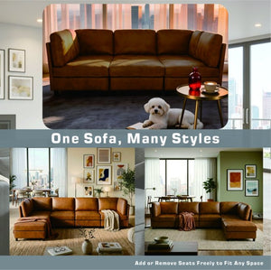 English Elm Modern Foil Fabric Modular Sectional Sofa Reconfigurable Living Room Seating Light Brown W5568S00051