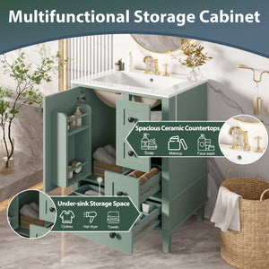 English Elm 24-inch Matte Bathroom Vanity Rubberwood Cabinet with Ceramic Sink and Soft-close Drawers Light Green N729P377516F