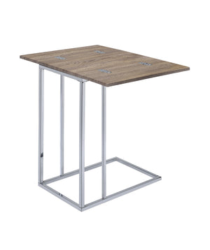 English Elm Danson Driftwood Oak Accent Table with Folding Swivel Extension, Chrome Geometric Base, 24" Versatile B2726P256192