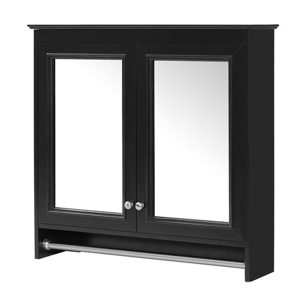 English Elm 3-in-1 Wall Mounted Medicine Cabinet with Soft Close Door Adjustable Shelves and Towel Bar Black N710P405415B