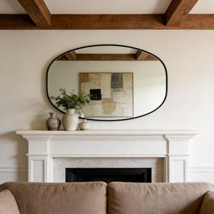 English Elm 24x36 Matte Metal Framed Oval Wall Mirror with Hd Glass for Bath or Entryway Black W2203P474694