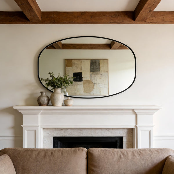 English Elm 24x36 Matte Metal Framed Oval Wall Mirror with Hd Glass for Bath or Entryway Black W2203P474694