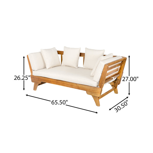 English Elm Christopher Knight Home® - Outdoor Acacia Daybed Sofa with Foldable Arms, Rust‑Resistant Teak Frame & UV‑Proof Beige Cushions N779P249303T