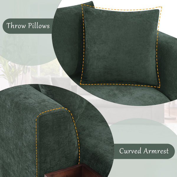 English Elm Sectional Chenille L-Shaped Sofa with Hidden Wooden Storage, Deep 18.9" Seats & Pocket Springs Green N719S001970F