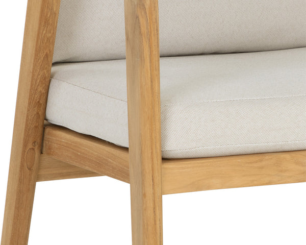 Sunpan Coraline Outdoor Dining Armchair in Palazzo Cream - Stylish, Durable Teak Frame for Any Space