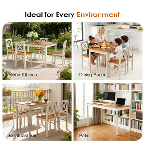 English Elm 5-piece Solid Rubberwood Dining Set Seats Four with Space Saving Design for Apartments W2896P419919