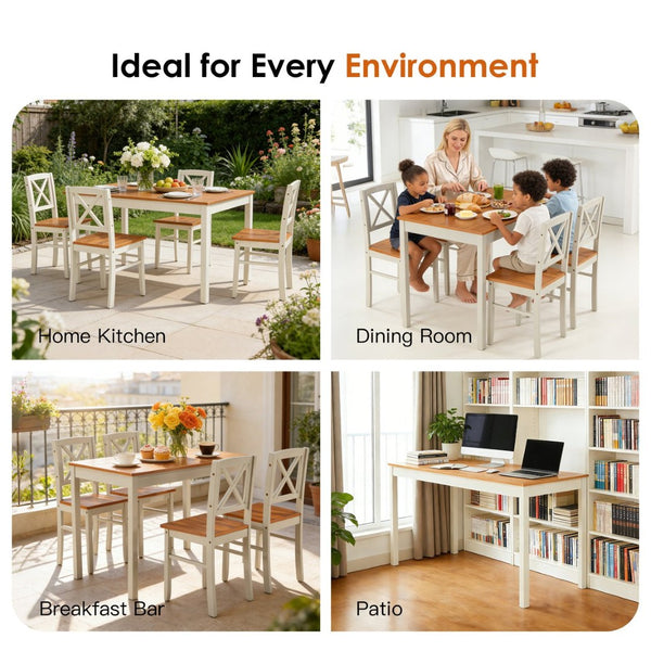 English Elm 5-piece Solid Rubberwood Dining Set Seats Four with Space Saving Design for Apartments W2896P419919
