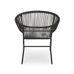 English Elm Christopher Knight Home® - NUSA Faux Wicker 3-Piece Outdoor Patio Chat Set with Rustproof Iron Frame, Curved Club Chairs & Loveseat Black NUSA3PCSETBLK