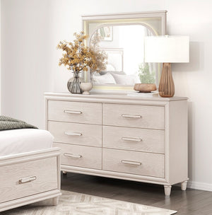 English Elm Modern Glam Six Drawer Dresser White Wood Bedroom Storage with Chrome Pulls B011P424782