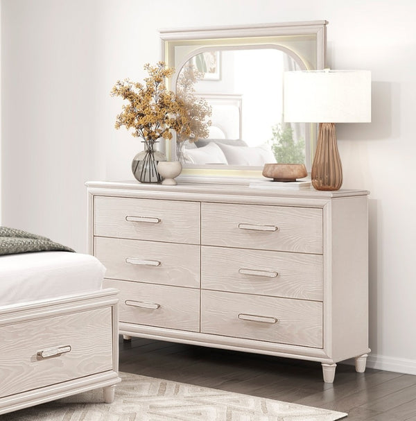 English Elm Modern Glam Six Drawer Dresser White Wood Bedroom Storage with Chrome Pulls B011P424782