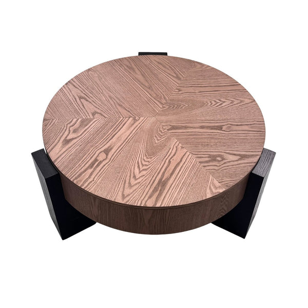 English Elm 33'' Round Coffee Table Parquet Veneer Flip Top Hidden Storage Wabi-sabi Living Room Walnut+Black W1435P419321