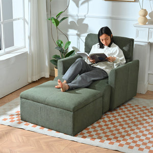 English Elm Oversized Storage Ottoman Accent Chair with Deep Wide Seat, Mid-Century Upholstered Lounge Sofa for Cozy Reading and Relaxation Dark Green W1028S00045