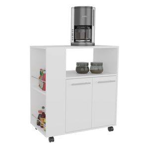 English Elm FM Linden Kitchen Cart with Microwave Shelf, Open Storage, Two-Door Cabinet on Casters for Space-Saving Organization White 35 L x 18 W x 6 H B128P283298