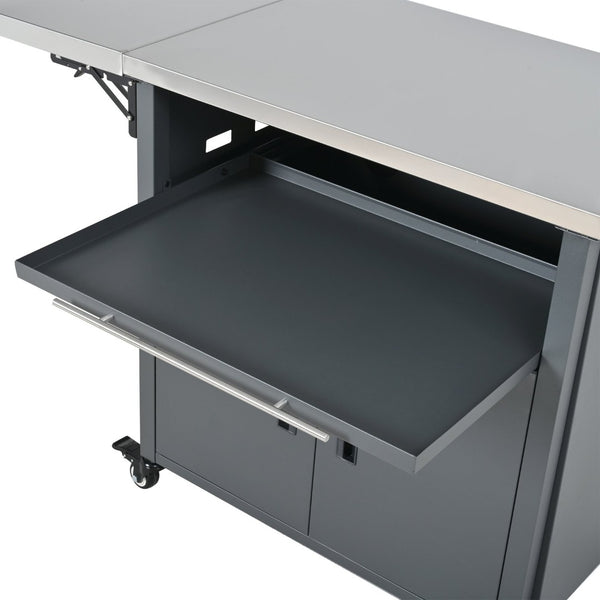 English Elm Outdoor Bbq Prep Cart Rolling Stainless Steel Grill Station with Foldable Work Surface Gray N719P407404E