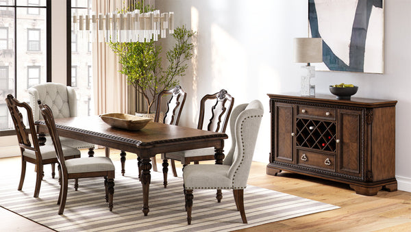 English Elm Mahogany Elegant Traditional Server with Wine Storage, 2 Cabinets & 2 Drawers, Solid Wood Finish B2699P208932