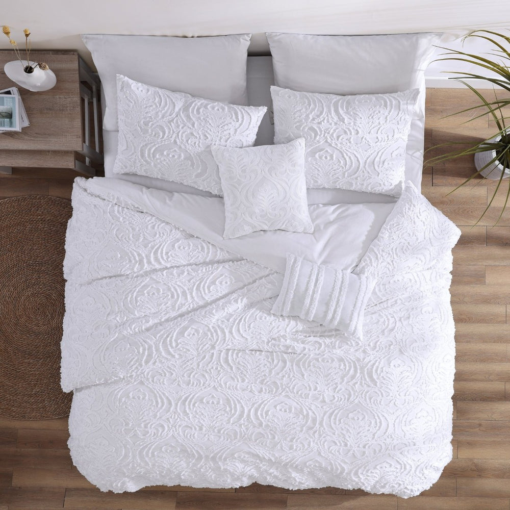 English Elm Rhapsody 6-Piece Queen Comforter Cover Set In White - Elegant Cotton Jacquard With Decorative Pillows B340P341969-GIGA