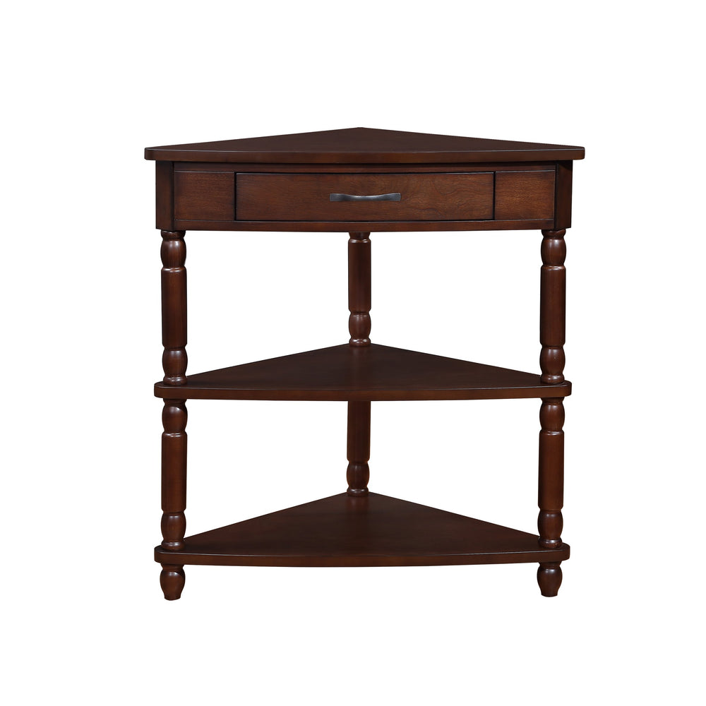 English Elm 33.8'' Small Triangle Corner Table with Solid Wood Legs, Rounded Corners, Waterproof MDF Top, Sturdy Storage Light Espresso W1202P155411