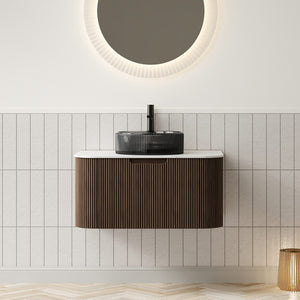 English Elm Muri Floating Bathroom Vanity Plywood Cabinet Sintered Stone Top Oak Drawer W2615S00241