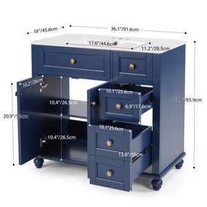 English Elm 36" Modern Grey Bathroom Vanity with Ceramic Sink, Solid Wood Frame, Soft-Close Drawers, Organizer Storage Blue W2896P344087