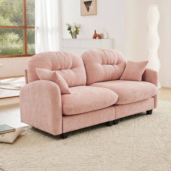 English Elm Loveseat Modular Cloud Sectional Sofa with Tufted Chenille Backrest, Ergonomic High-Density Comfort, Durable Wood Base Pink W714S01384