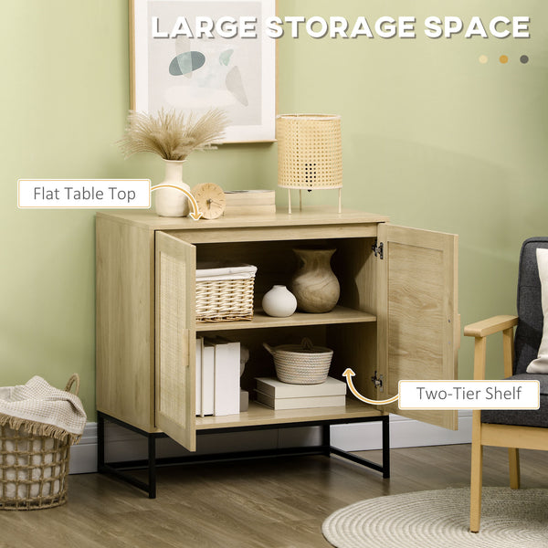 English Elm HOMCOM Boho Accent Cabinet with Rattan Doors, Adjustable Shelf, Anti-Tip Metal Base Sideboard Natural W2225P217398