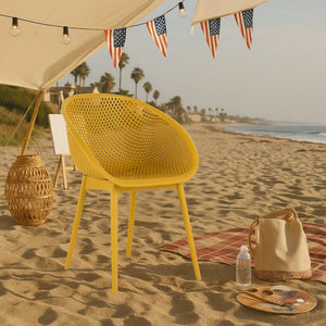 English Elm 2-Pack Modern Lounge Chairs with UV-Resistant PP, Mesh Weave Comfort, Lightweight & Easy-Care Design Earthy Yellow W3450P323313