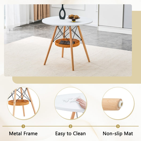 English Elm 31.5-inch Round Dining Table Solid Legs Woven Basket Storage Compact Modern Minimalist White,Wood W1151P431133