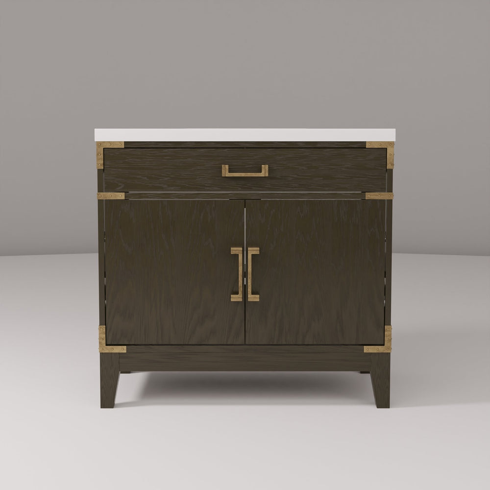 English Elm Brown Oak Single Bath Vanity With Cultured Marble Top - 36" W, Elegant Design & Ample Storage B2731P259776