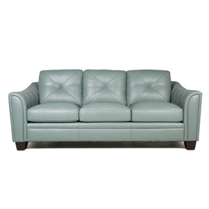 English Elm Modern Tufted Leather Sofa with Diamond Topstitching, Solid Wood Legs, Durable High-Resilience Comfort Seafoam B193P200151