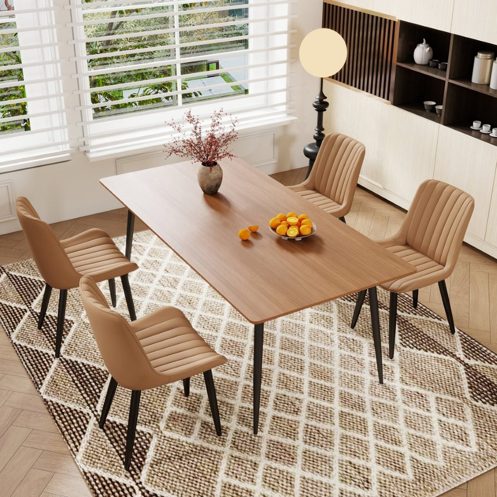 English Elm Set of 2 Armless Pu Leather Dining Chairs Cushioned Seat Brushed Metal Legs Modern Brown W3316P426937