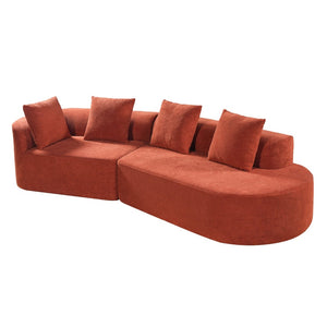 English Elm 116" Curved Sectional Sofa Pearl Fabric Chaise Frameless Sponge Contemporary Living Room Orange N767P388359G