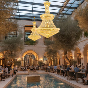 English Elm Luxury Gold Crystal Chandelier 42" 3-Tier Empire with 36 E12 Lights, 480+ K9 Crystals, Hand-Strung Elegance W2869S00003