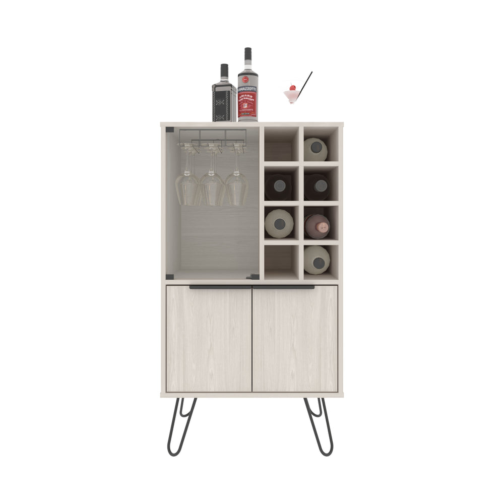 English Elm Bar Cabinet White Washed Oak 43.1" H with Glass Display, 2 Doors, 9 Shelves, Sturdy Legs, FSC B097P250849
