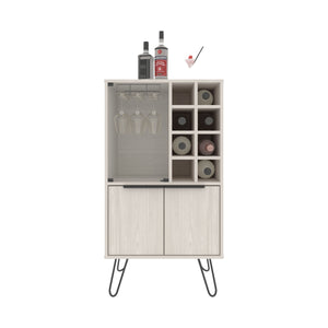 English Elm Bar Cabinet White Washed Oak 43.1" H with Glass Display, 2 Doors, 9 Shelves, Sturdy Legs, FSC B097P250849