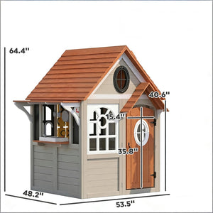 English Elm Comfortable Solid Fir Wood Outdoor Playhouse with Stove Blackboard and Doorbell T3971P491789